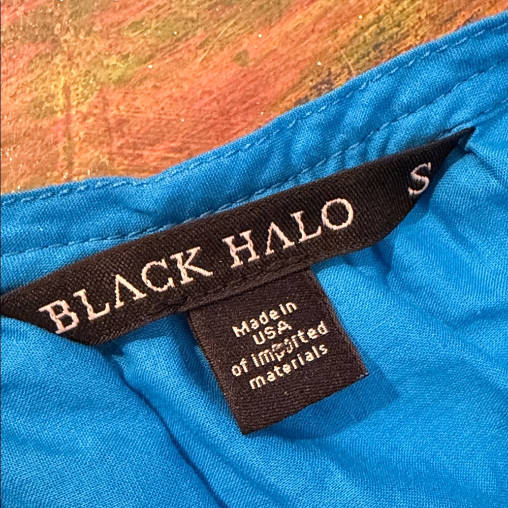Black Halo Zinnia Maxi Dress Blue Tiered Ruffle Front Slit Sleeveless Sz. S - Picture 8 of 11